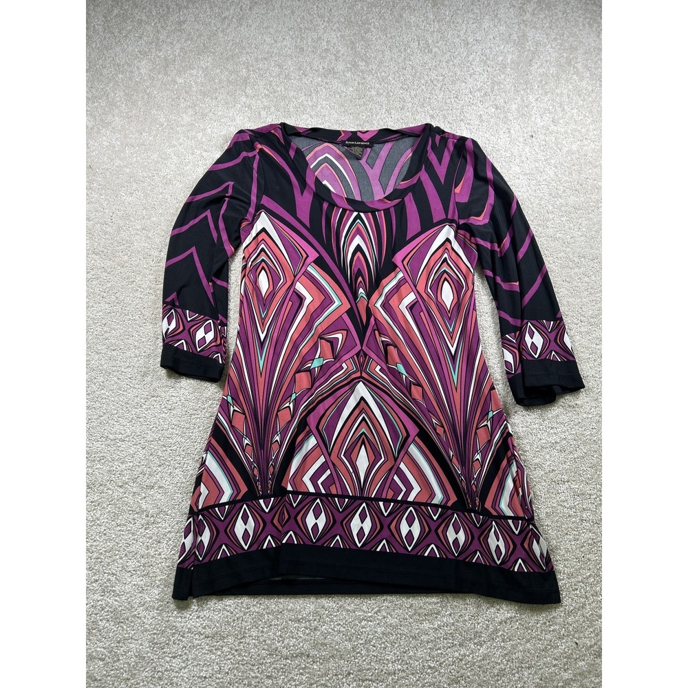 Susan Lawrence Tunic Womens Small Geometric Print Stretch 3/4 Sleeve